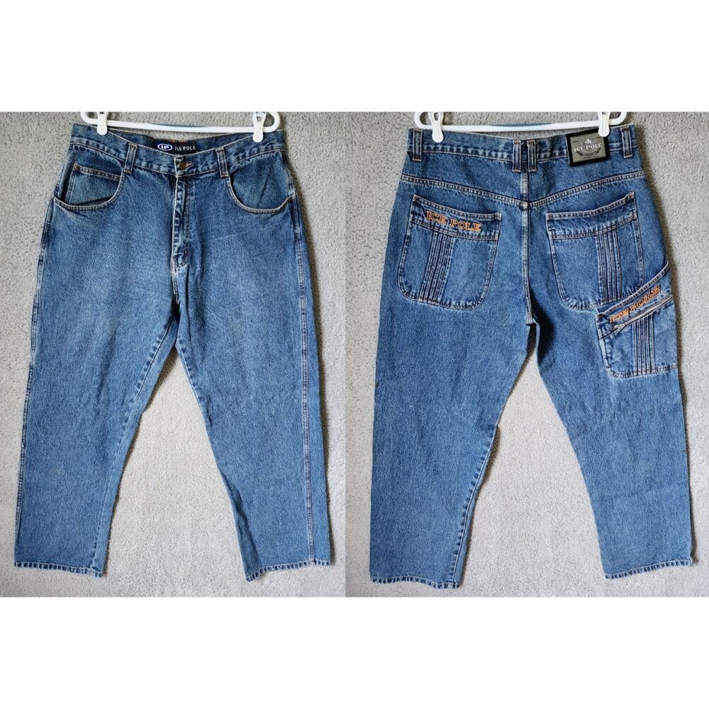 VTG Ice Pole Blue Baggy Skater Y2K Punk Grunge Hip Hop Jeans Size 38 x 34 Cotton